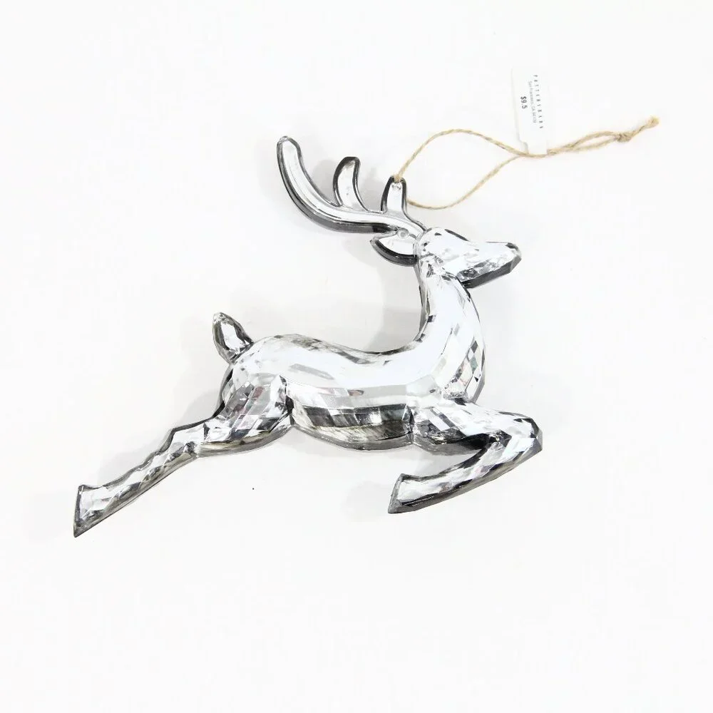 Pottery Barn Reindeer Ornament NEW Set of 2 Mirrored Christmas decor gift